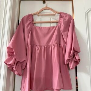 Entro Pink Flutter Sleeve Boxy Blouse